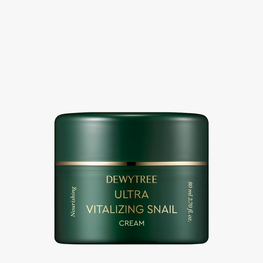Dewytree Ultra Vitalizing Snail Cream 80ml — white jar with gold accent lid, front view