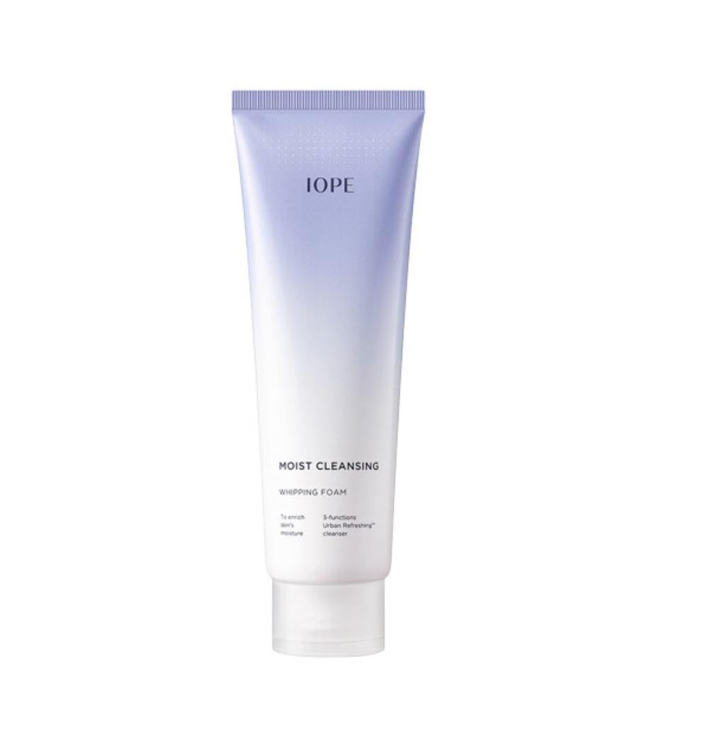 IOPE Moist Cleansing Whipping Foam 180ml — white tube with green accents on clean background