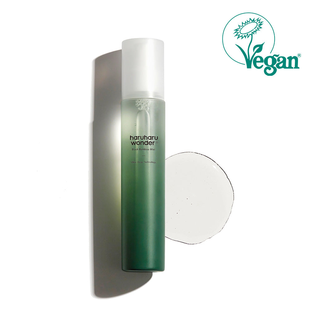 haruharuwonder Black Bamboo Mist 150ml — black spray bottle standing upright on surface