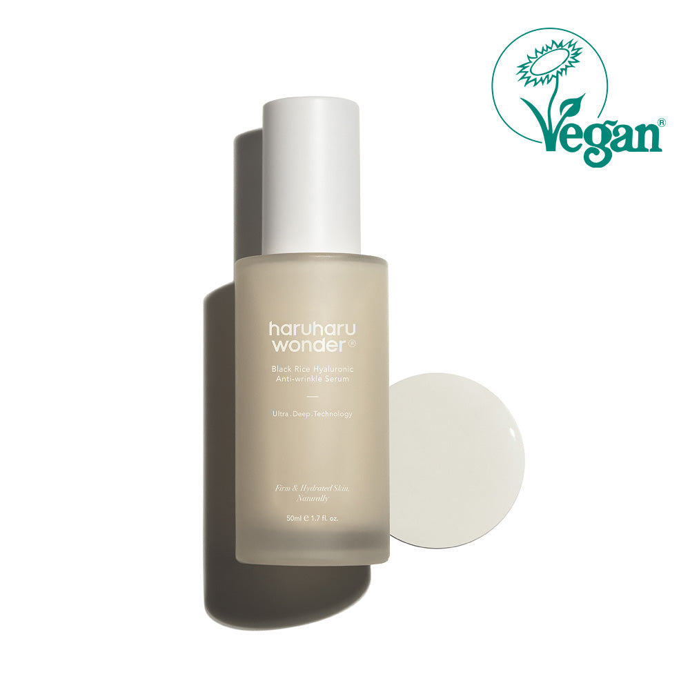 haruharuwonder Black Rice Hyaluronic Anti-Wrinkle Serum 50ml — white pump bottle, front view