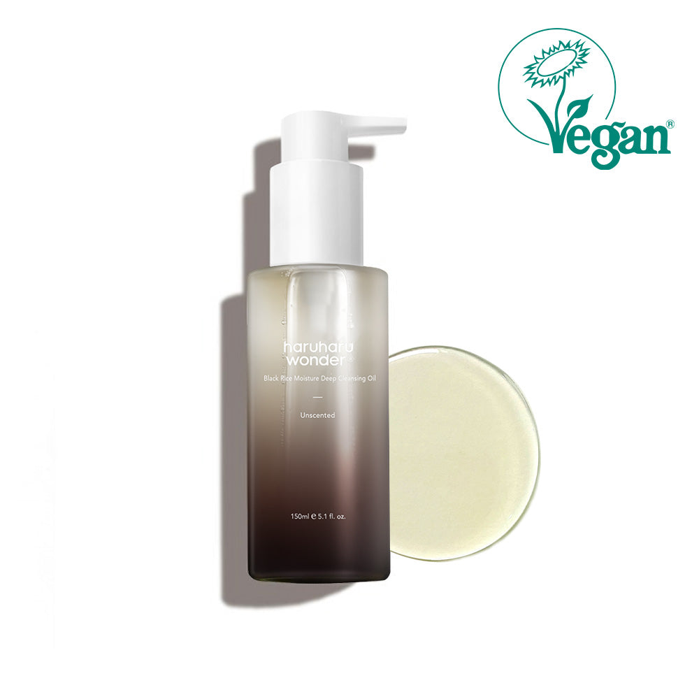 haruharuwonder Black Rice Moisture Cleansing Oil 150ml — pump bottle with warm toned label, front view