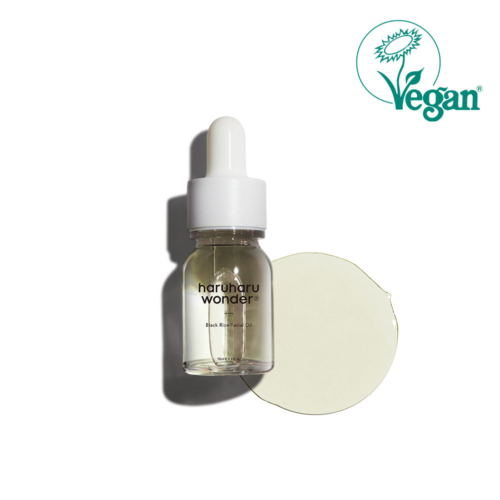 haruharuwonder Black Rice Facial Oil 10ml — amber dropper bottle on white surface, front view