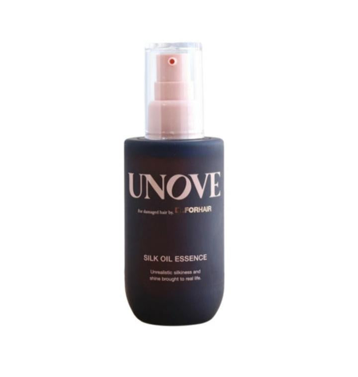 UNOVE Silk Oil Hair Essence 70ml — small serum bottle with dropper-style packaging on white background