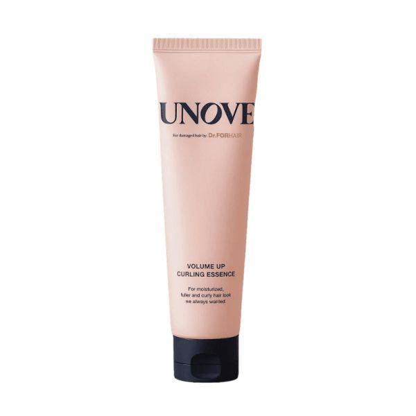 UNOVE Volume Up Curling Hair Essence 147ml — dark bottle with curl-defining product label on white surface