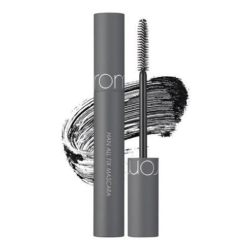ROMAND Han All Fix Mascara 7g — product lineup showing Long Black and Volume Black shades
