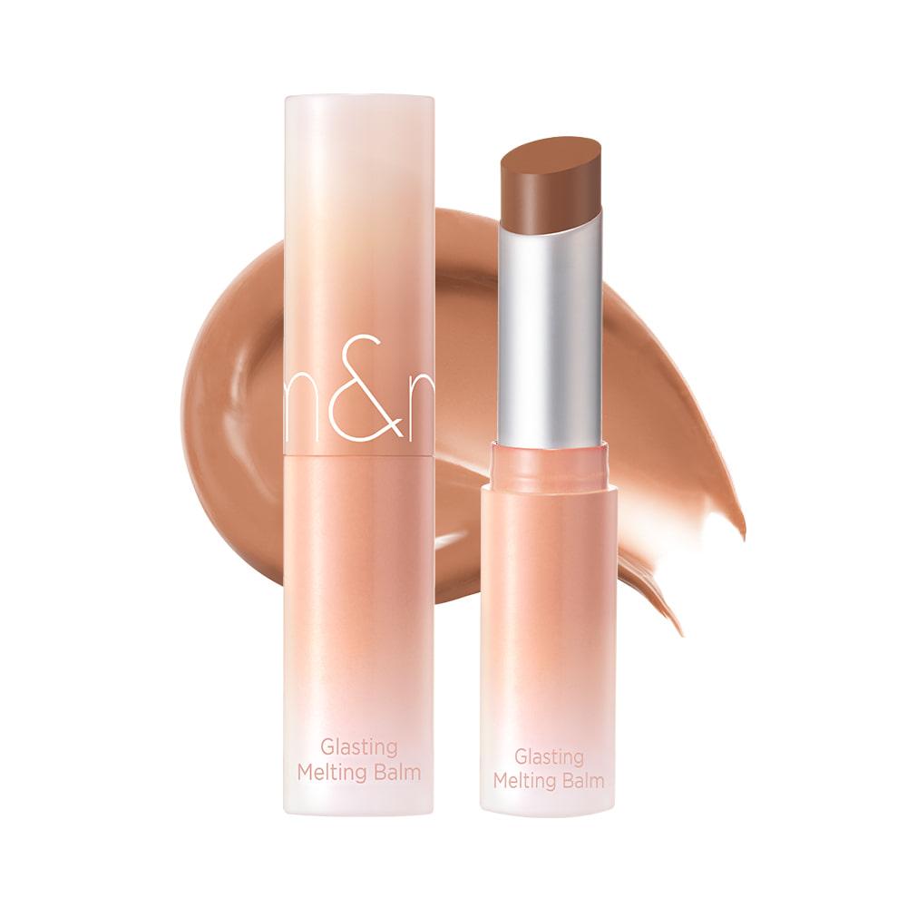 ROMAND Glasting Melting Balm 3.5g — row of tinted lip balm shades on white background