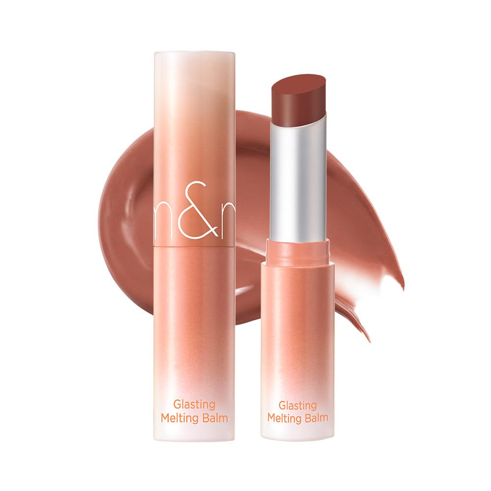 ROMAND Glasting Melting Balm 3.5g — product lineup with shade names on packaging