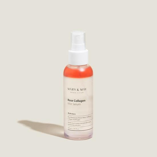 Mary&May Rose Collagen Mist Serum 100ml — spray bottle with pink rose label