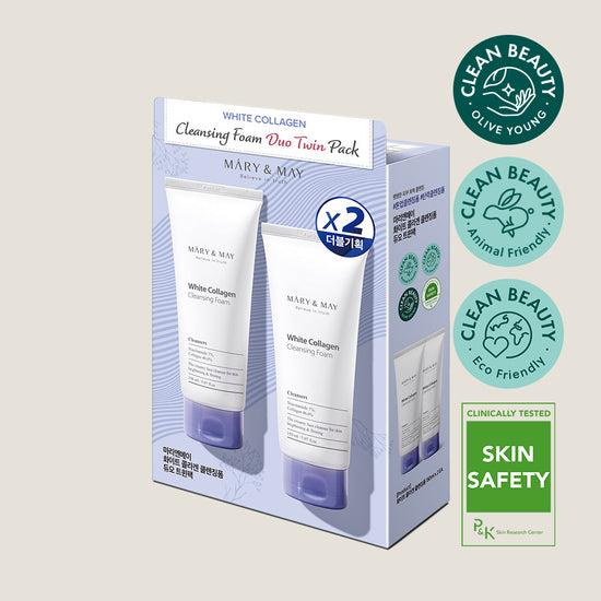 Mary&May White Collagen Cleansing Foam 150ml x2 Twin Pack — two white tubes side by side
