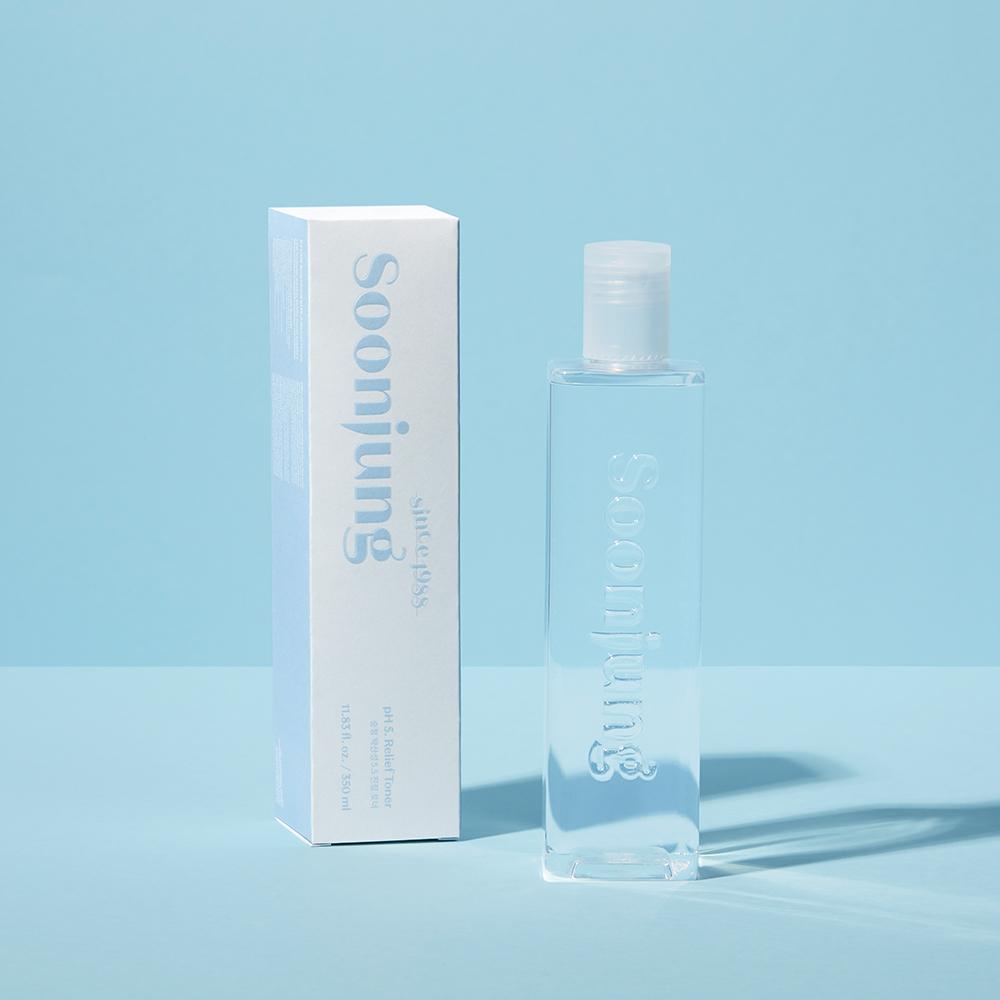 EtudeHouse SoonJung pH 5.5 Relief Toner 350ml — tall clear bottle with pump cap
