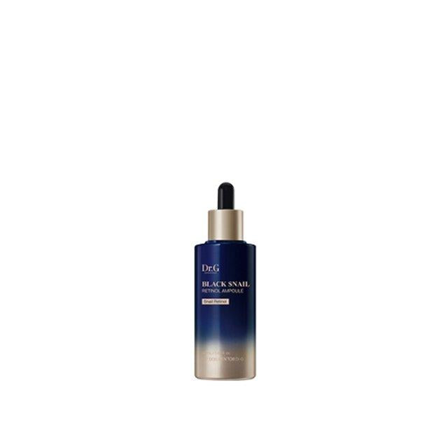 Dr.G Black Snail Retinol Ampoule 50ml — dark glass bottle with dropper pipette on white background