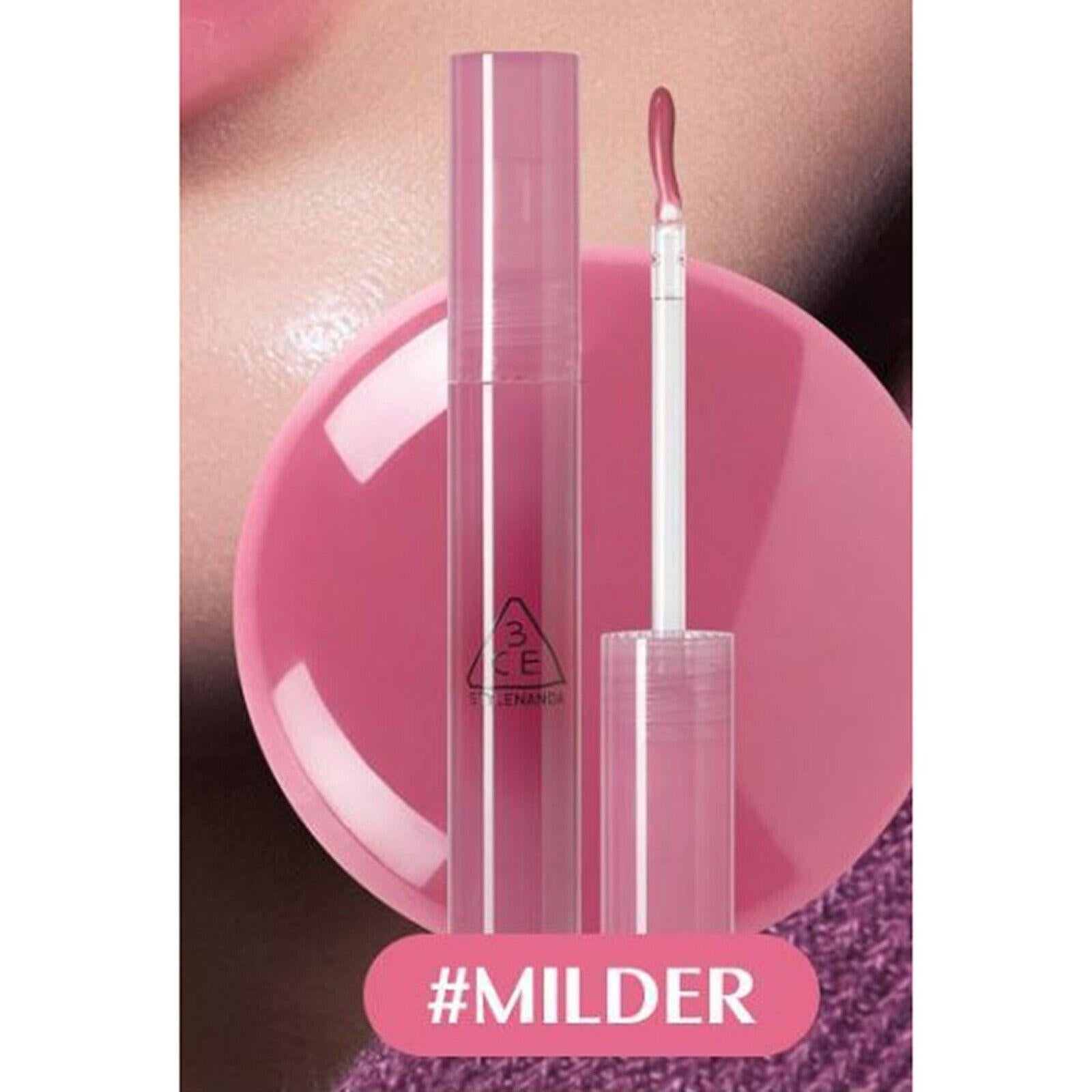 3CE Drop Glow Gel 3.8g — model wearing shade showing wet-glow finish on lips