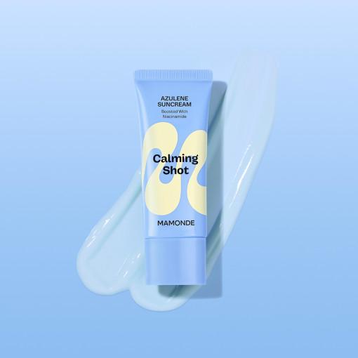 Mamonde Calming Shot Azulene Suncream SPF50+ PA++++ 35ml — soft blue tube on white background