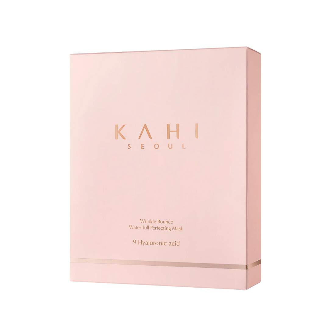 Kahi Wrinkle Bounce Water Full Perfecting Mask 6-pack — folded sheet mask pouch on white surface
