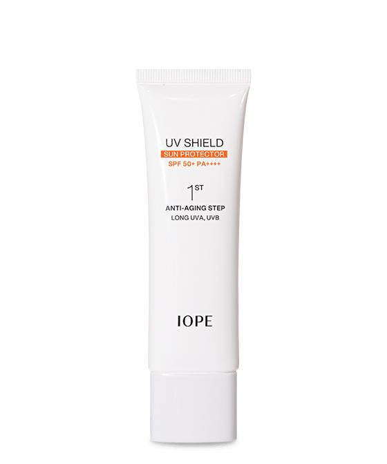 IOPE UV Shield Sun Protector XP SPF50+ PA++++ 50ml — white tube with navy cap