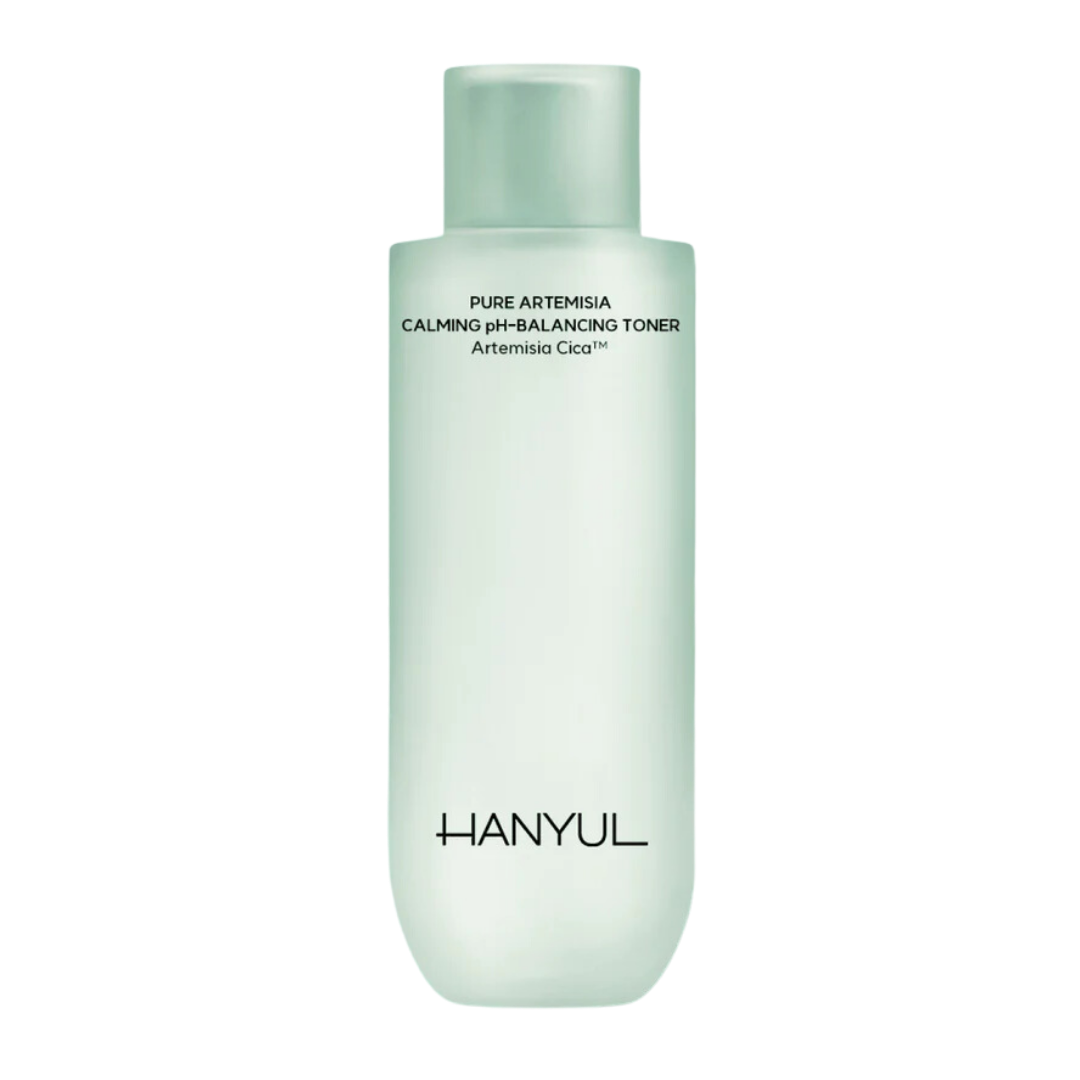 Hanyul Pure Artemisia Watery Calming Toner 150ml — frosted green glass bottle with minimal label, front