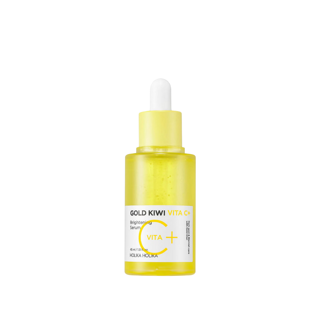 HolikaHolika Gold Kiwi Vita C+ Brightening Serum 45ml — amber dropper bottle on white background