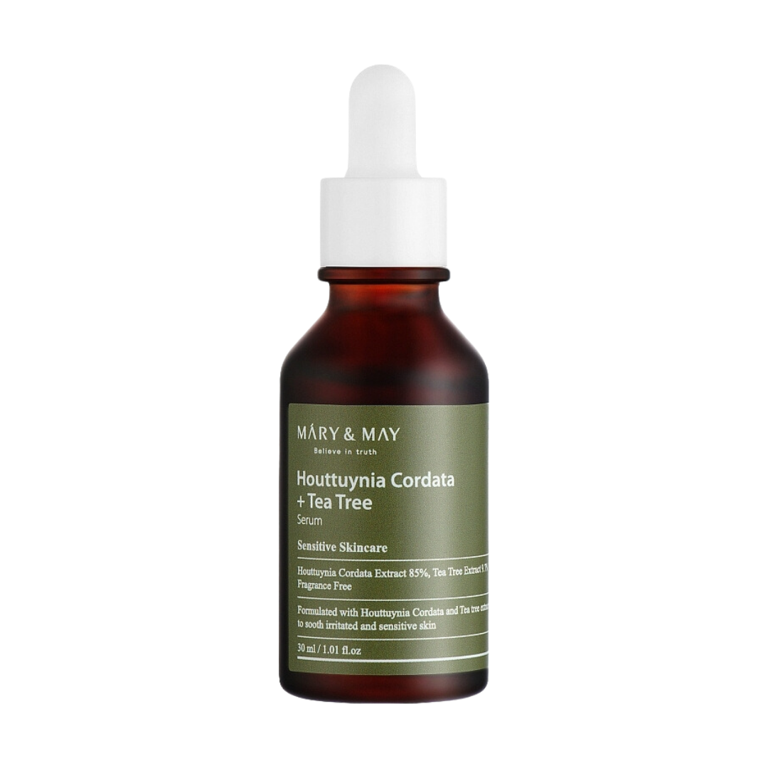 Mary&May Houttuynia Cordata Tea Tree Serum 30ml — clear bottle with dropper tip