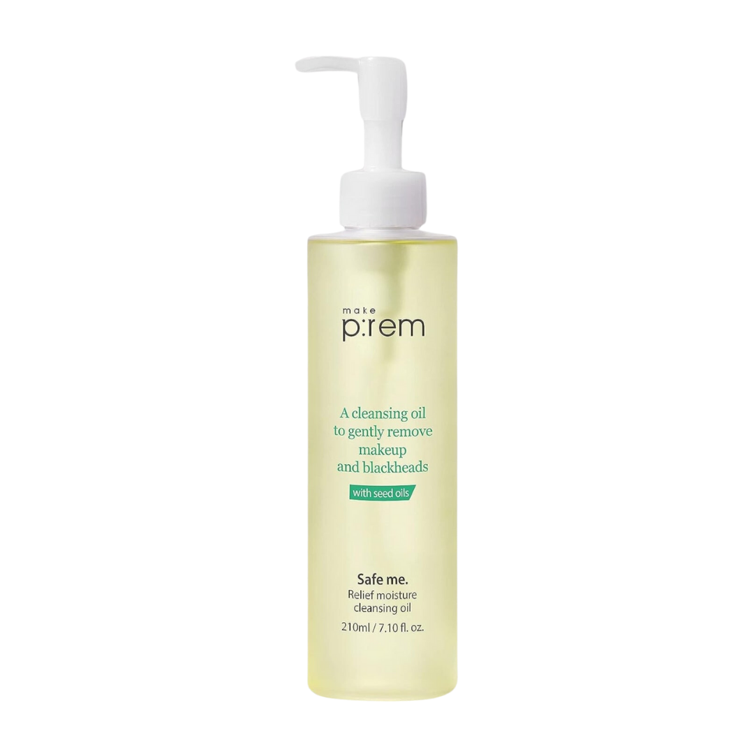 Makeprem Safe me. Relief Moisture Cleansing Oil 210ml — pump bottle on clean background