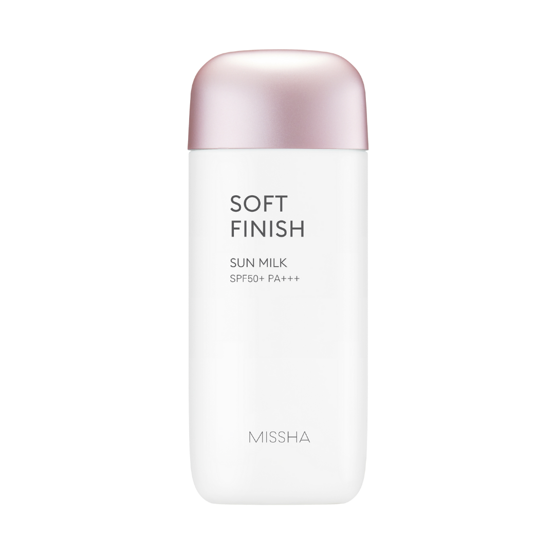 Missha All Around Safe Block Soft Finish Sun Milk SPF50+ 70ml — white tube with blue cap standing upright