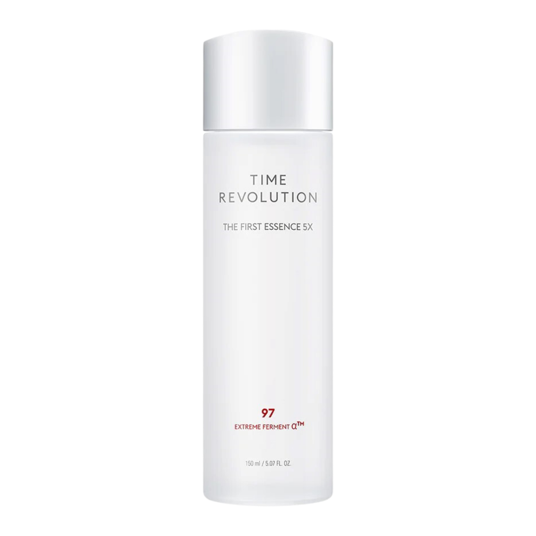 Missha Time Revolution First Essence 5X 180ml — clear bottle with white and gold label, pump top