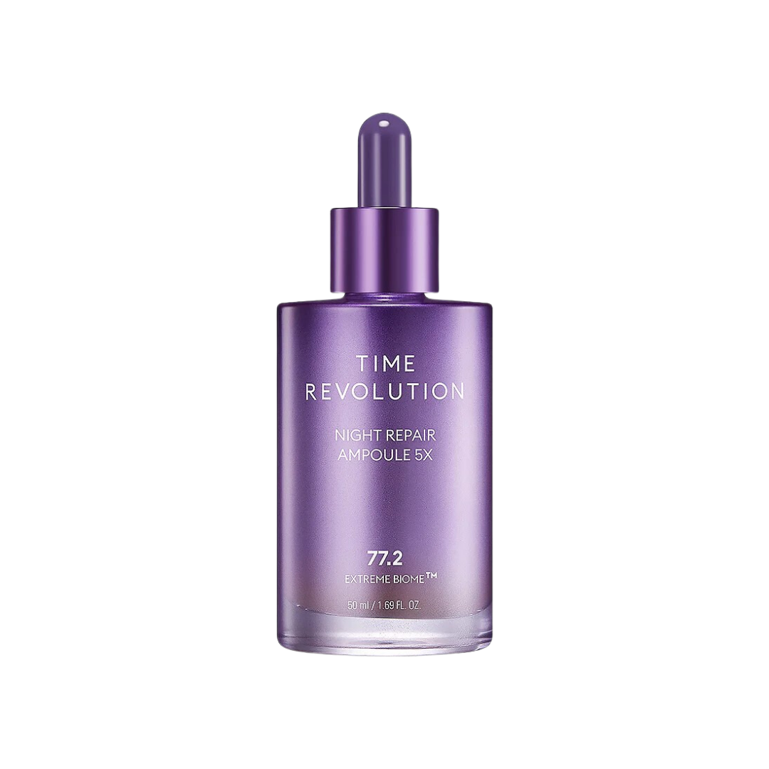 Missha Time Revolution Night Repair Probio Ampoule 5X 70ml — dark glass bottle with gold dropper cap