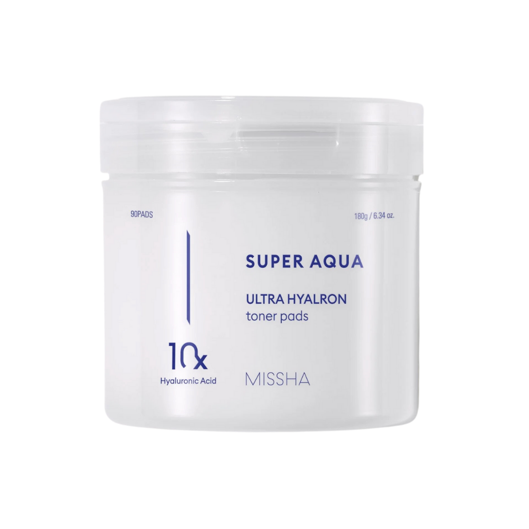 MISSHA Super Aqua Ultra Hyalron Toner Pads 180g — front of resealable pouch with pad visible