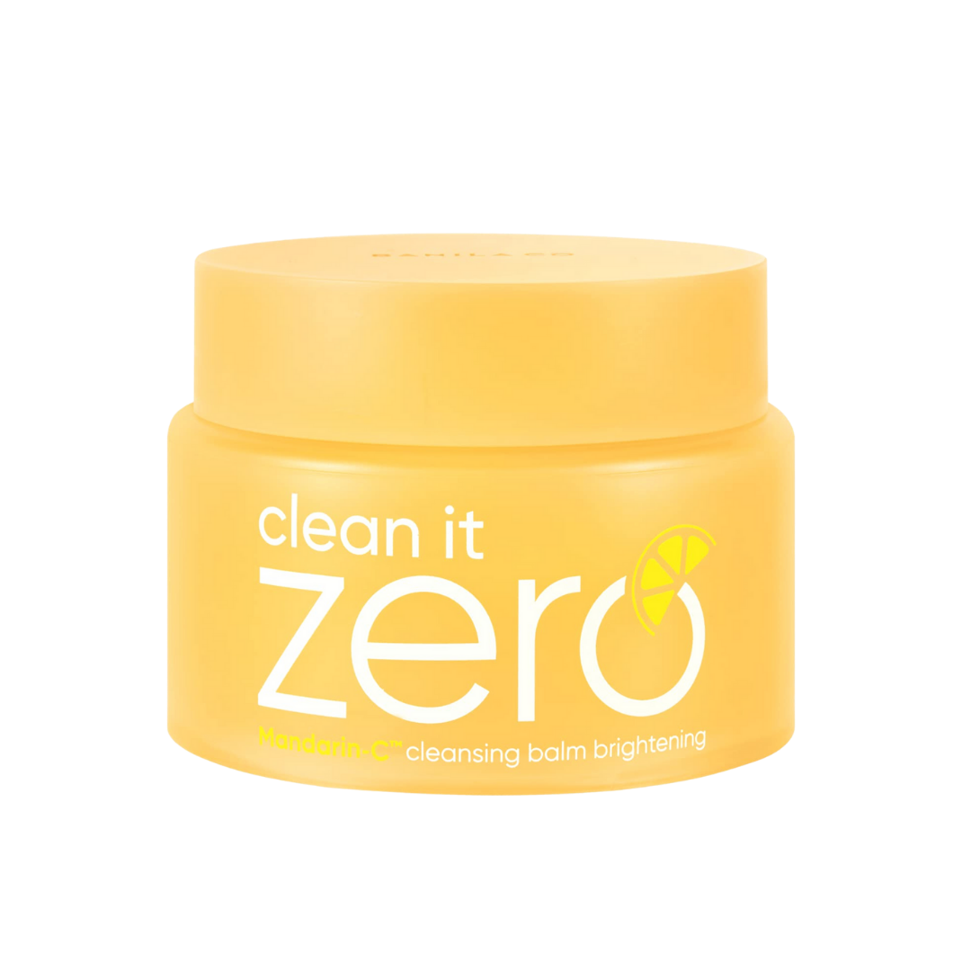 Banilaco Clean It Zero Brightening Cleansing Balm 100ml — yellow-labeled jar with spatula resting beside it