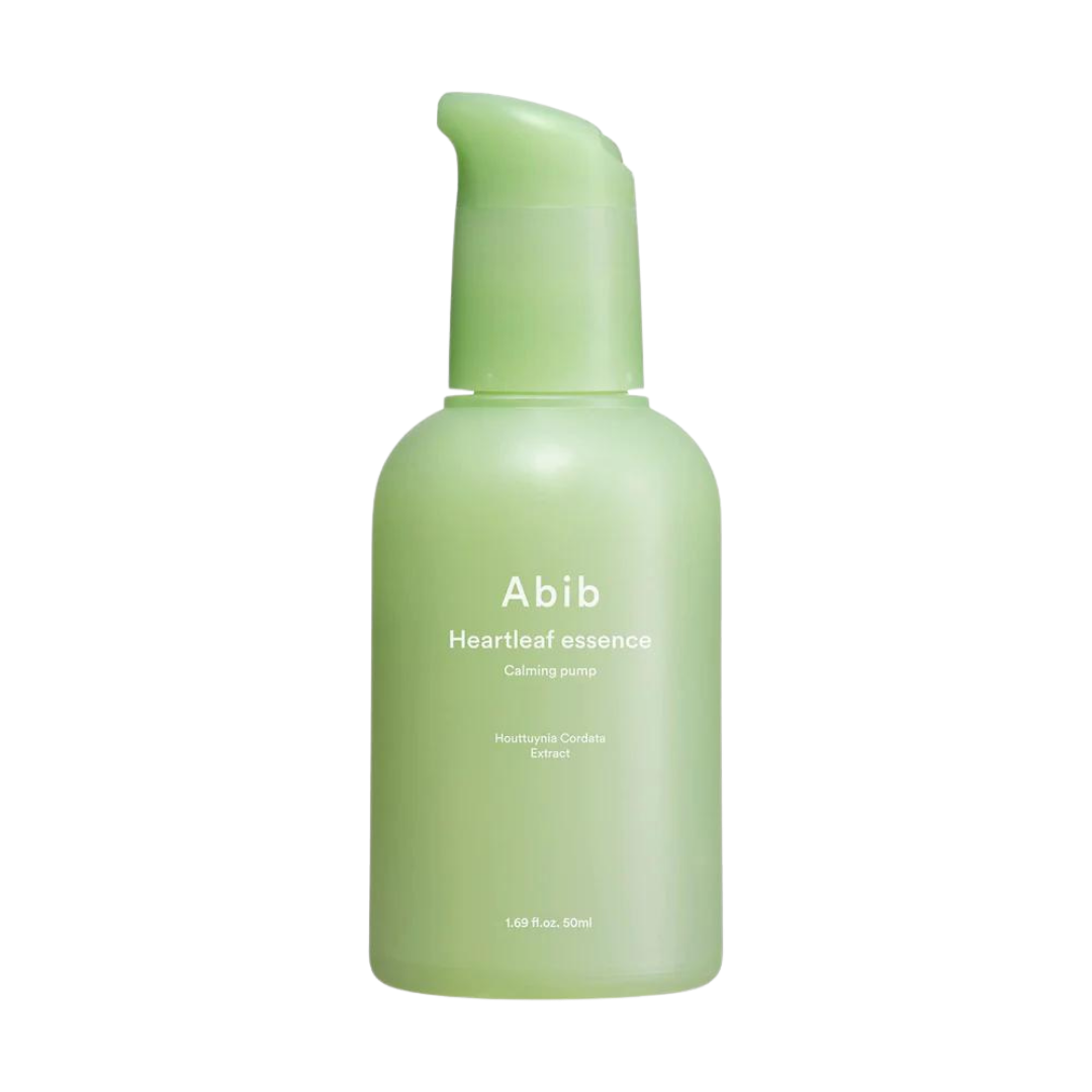 Abib Heartleaf Essence Calming Pump 50ml — frosted pump bottle on clean white surface