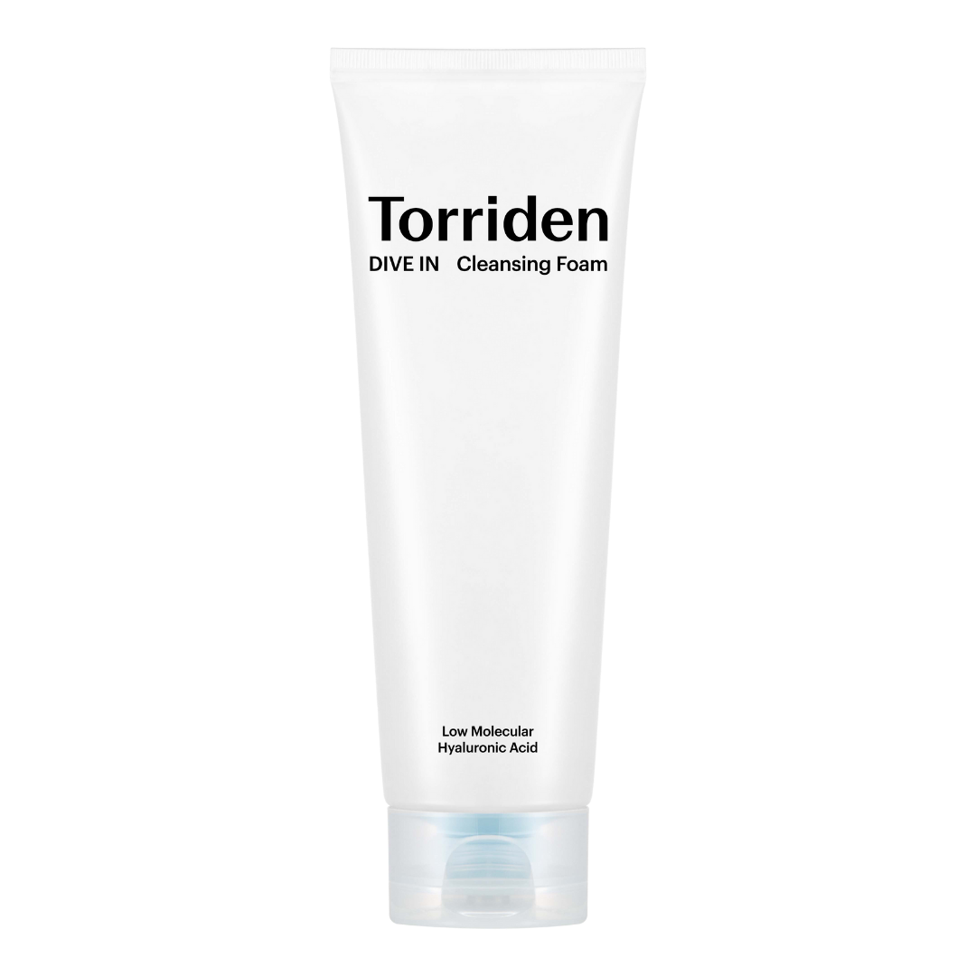 Torriden DIVE-IN Hyaluronic Acid Cleansing Foam 150ml — white tube with blue cap standing upright
