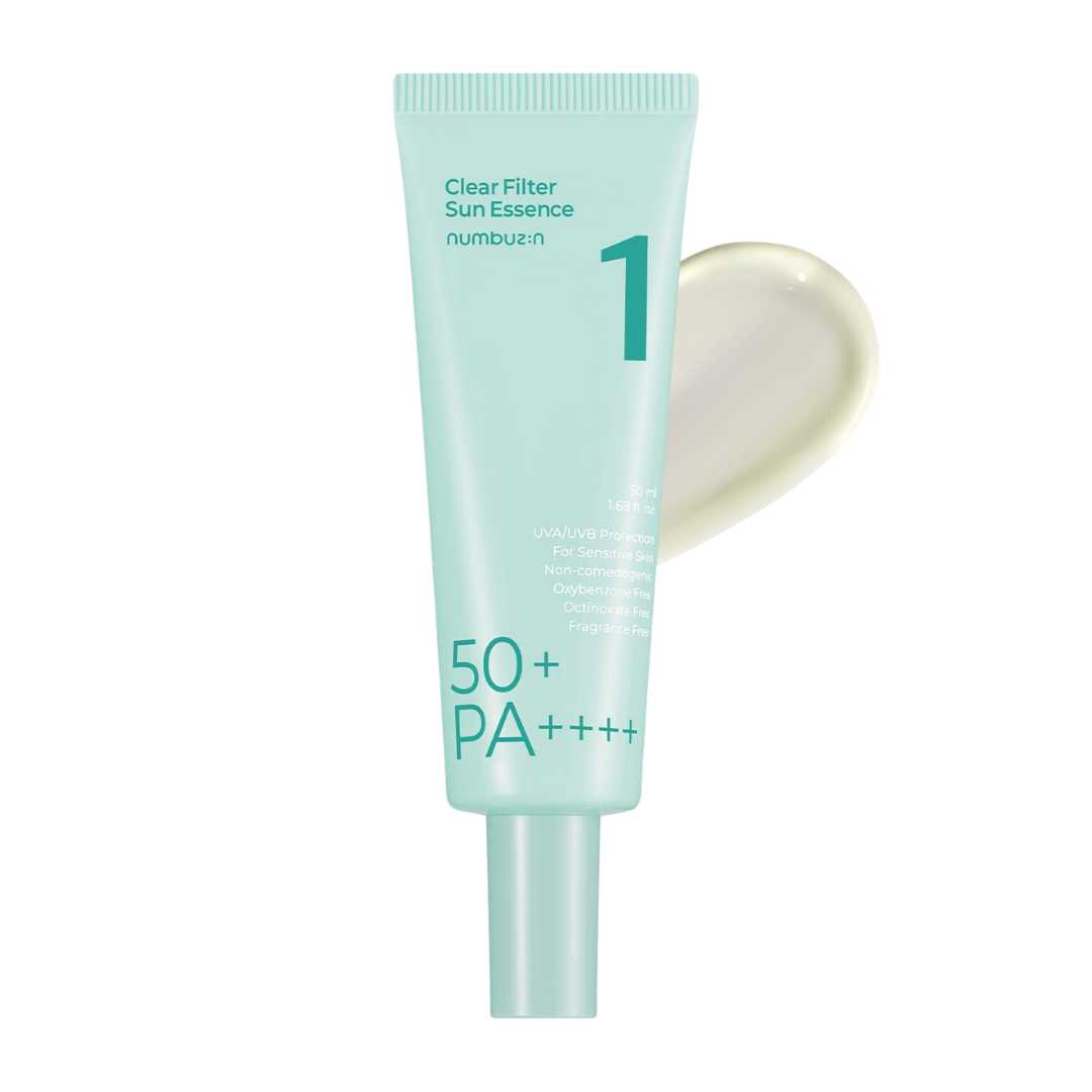 Numbuzin No.1 Clear Filter Sun Essence SPF50+ 50ml — lightweight sunscreen tube on white background