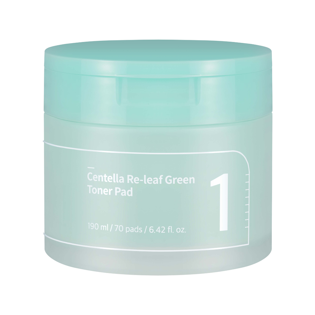 Numbuzin No.1 Centella Re-Leaf Green Toner Pad 190ml 70 pads — green tub with cica and bamboo label