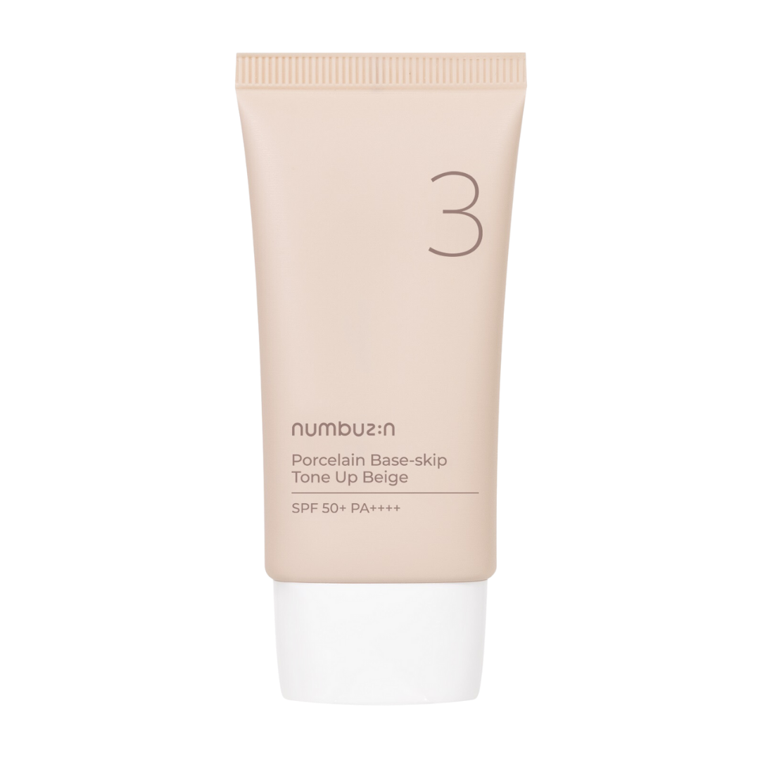 Numbuzin No.3 Porcelain Base-skip Tone Up Beige 50ml — tube with beige cap, front view