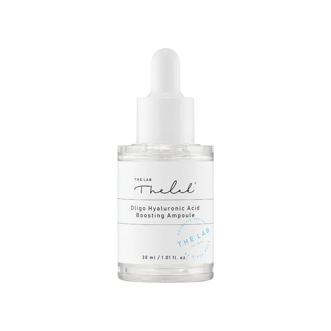 THE LAB by BLANC DOUX Oligo Hyaluronic Boosting Ampoule 30ml — dropper bottle with clear serum on white background