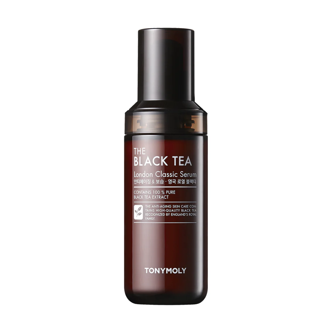 TONYMOLY The Black Tea London Classic Serum 50ml — dark glass bottle with pump dispenser