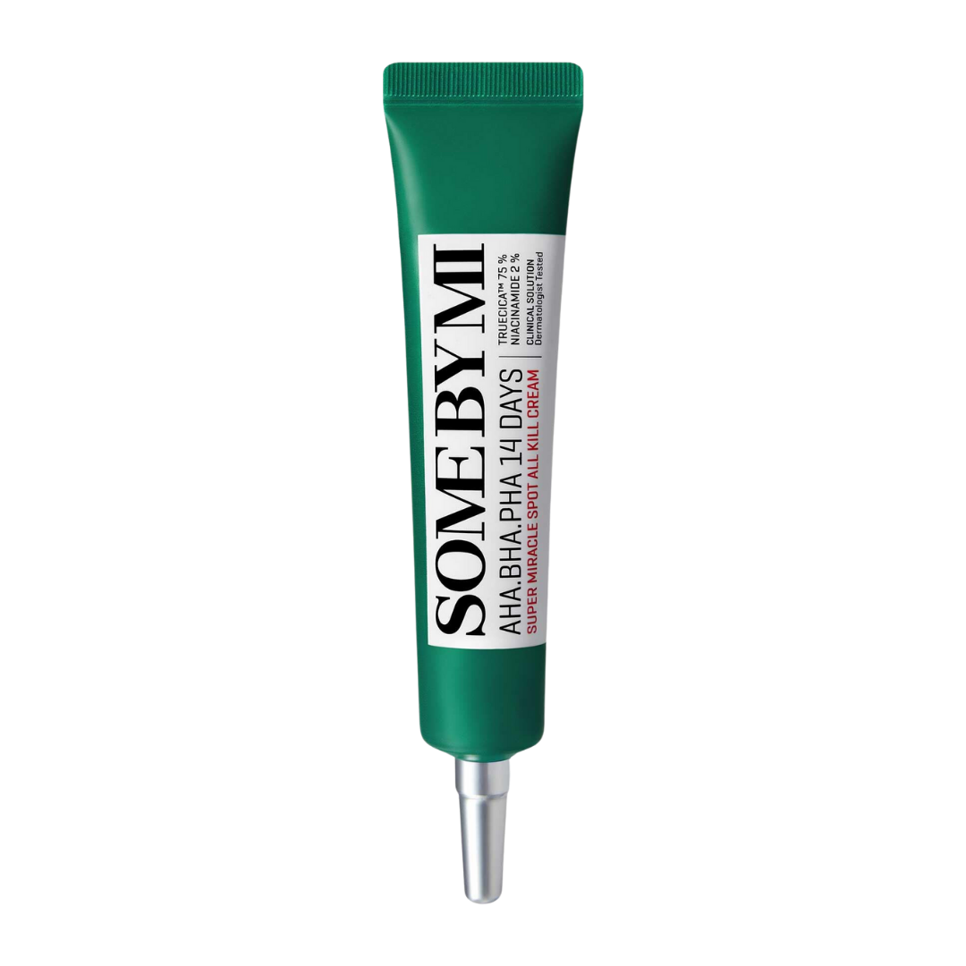 SomeByMi AHA+BHA Super Spot All Kill Cream 30ml — small white jar with green label on clean background