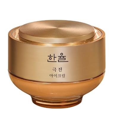 Hanyul Geuk Jin Eye Cream 30ml — gold jar with matching lid on pale background, side angle