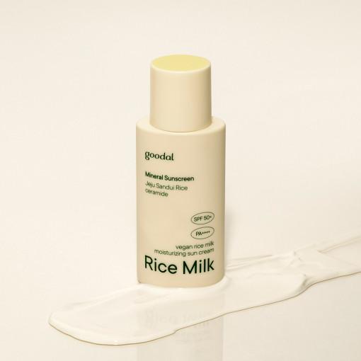 GOODAL Vegan Rice Milk Moisturizing Suncream SPF50+ 50ml — white tube with cream and green packaging
