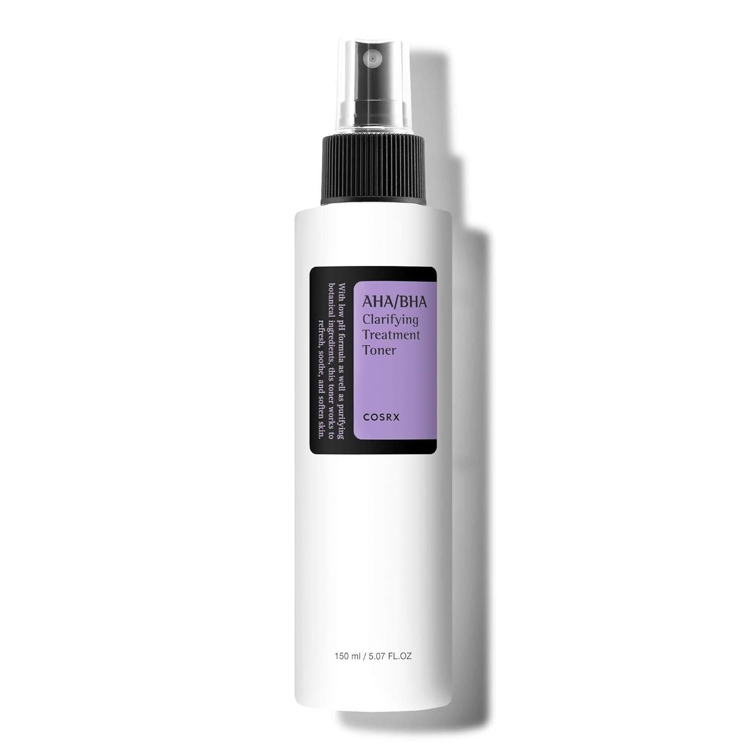 COSRX AHA BHA Clarifying Treatment Toner 150ml — frosted bottle with dropper label on white background