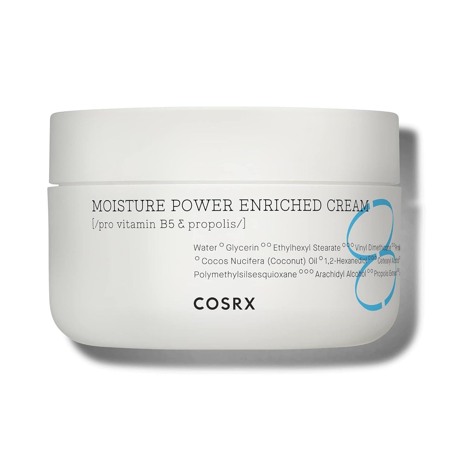 COSRX Hydrium Moisture Power Enriched Cream 50ml — white jar with velvet-tone label and cream swatch