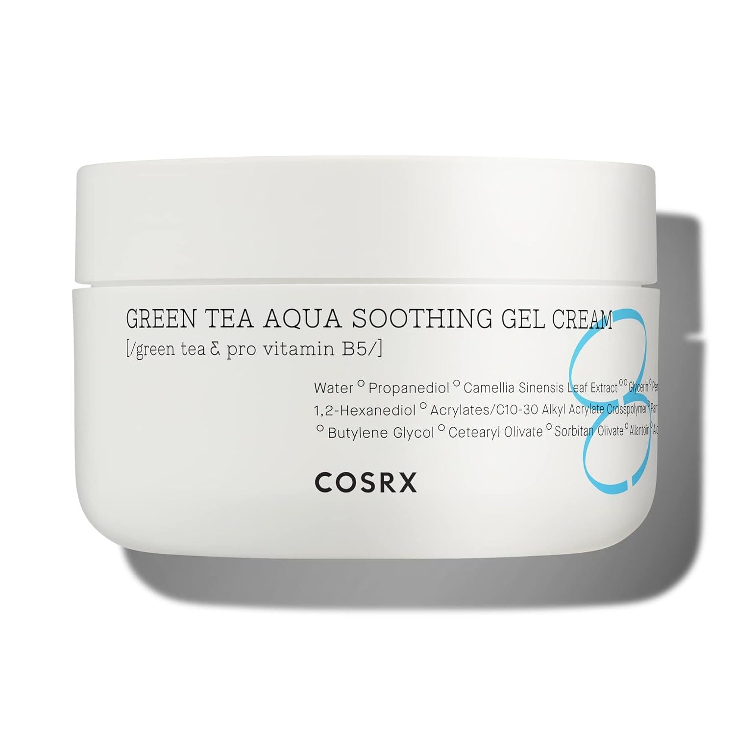 COSRX Hydrium Green Tea Aqua Soothing Gel Cream 50ml — white tub with green tea leaf detail