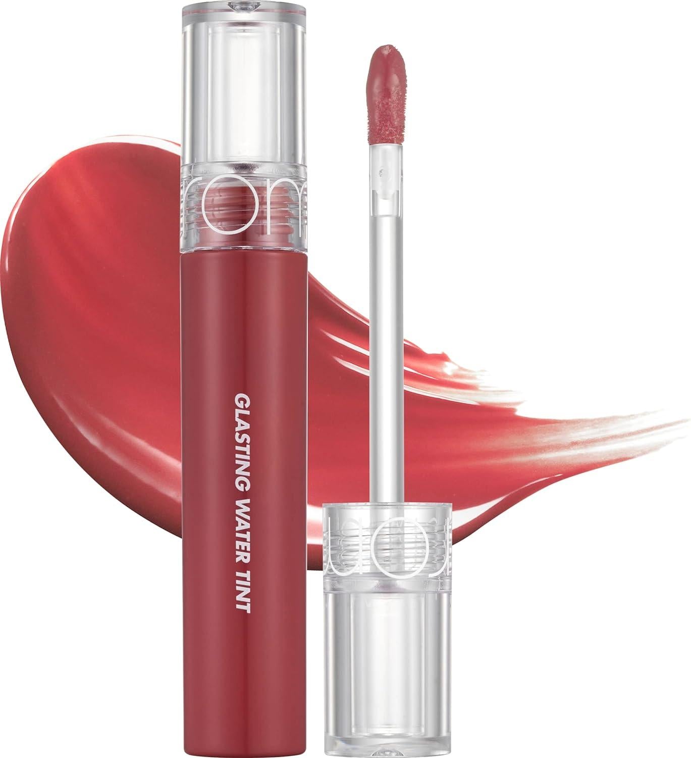 Romand Glasting Water Tint 4g — lip swatch demonstrating gloss layer
