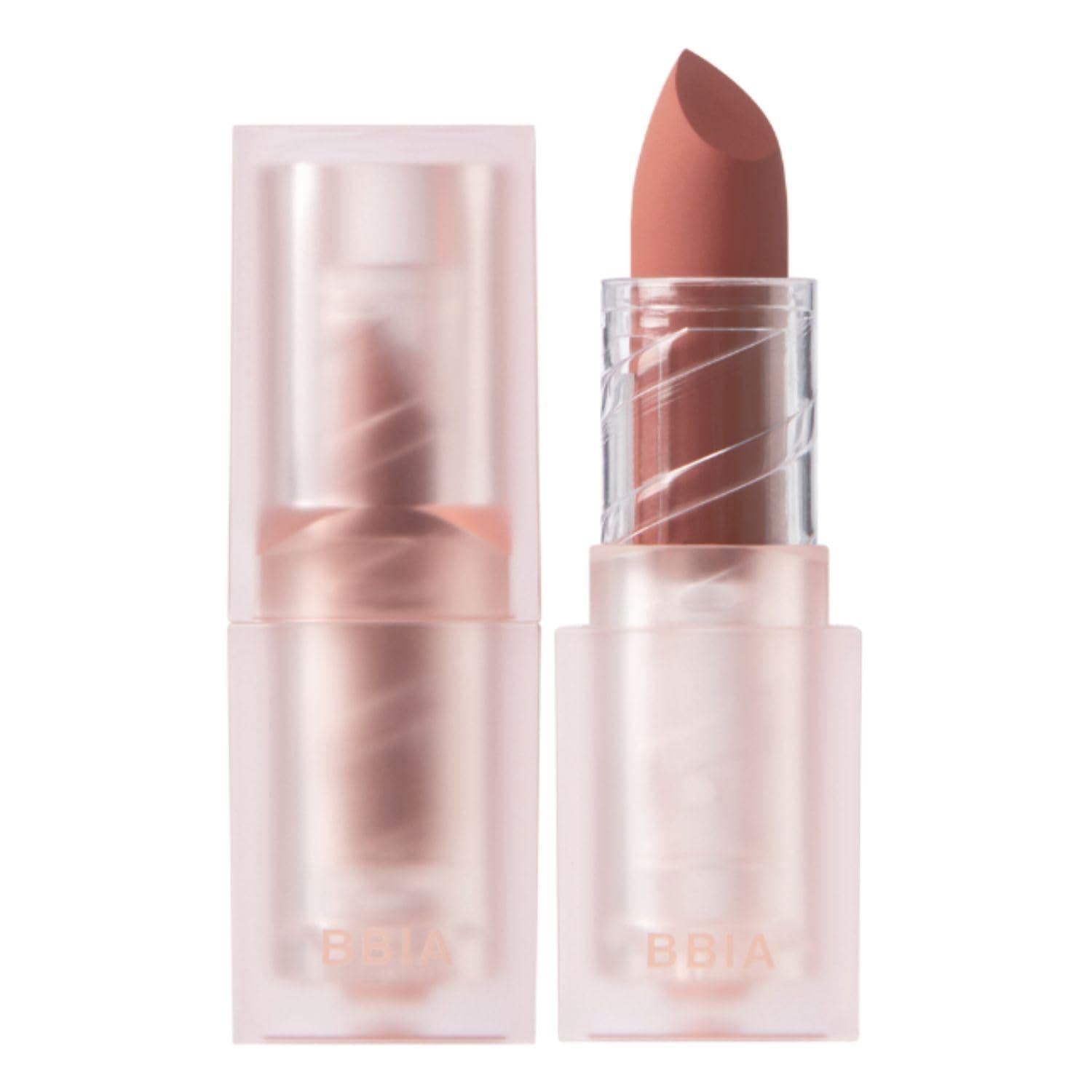 BBIA Last Powder Lipstick Tea Series — close-up of Cream Rose shade swatch on lips