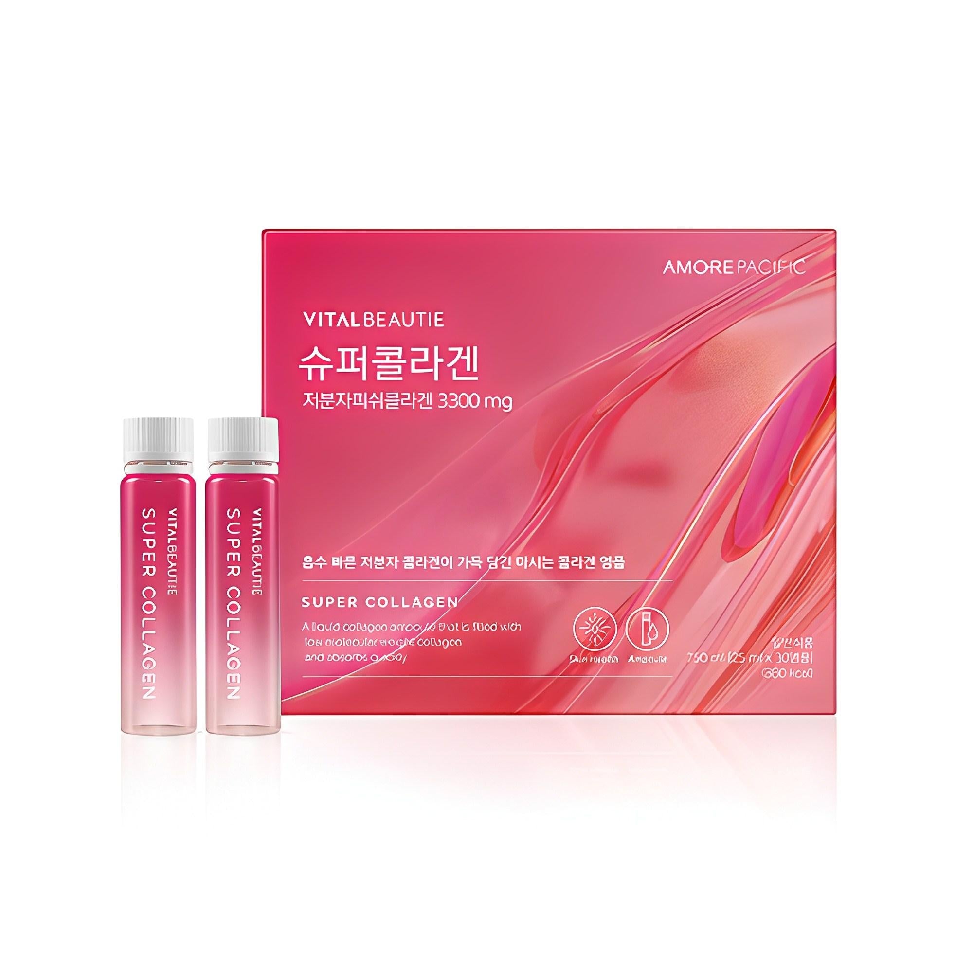 VitalBeautie Super Collagen Ampoule 30 Vials — shot vials arranged beside box