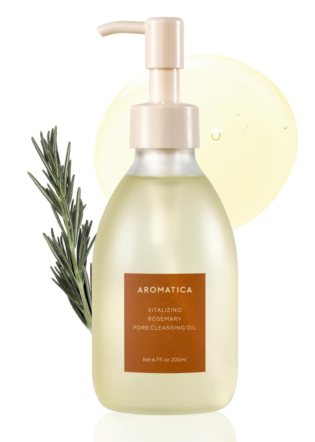 Aromatica Vitalizing Rosemary Cleansing Oil 200ml — dark glass bottle with pump and rosemary herb label