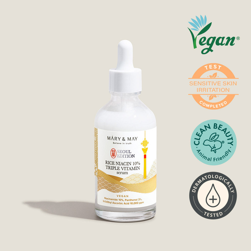 Mary&May Rice Niacin Triple Vitamin Serum 80ml — bottle with white and gold label