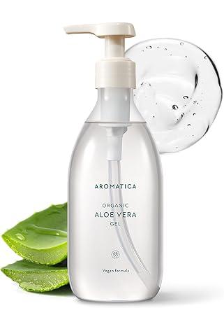 Aromatica Soothing Aloe Vera Gel 300ml — green pump bottle with aloe vera leaf motif on white background