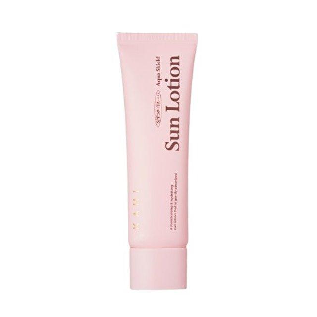 KAHI Aqua Shield Sun Lotion SPF 50+ PA++++ 50ml — white pump bottle with aqua detail