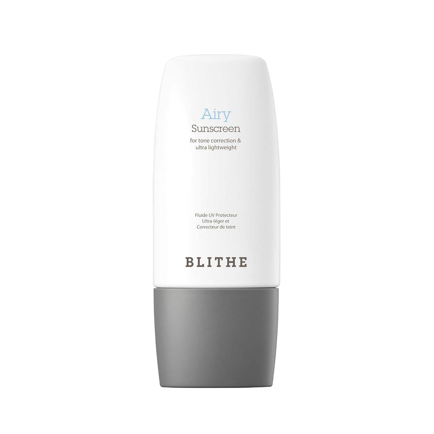 Blithe Airy Sunscreen 50ml — front of bottle with pump cap on white background