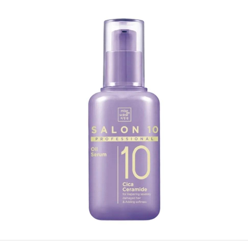 MiseenScene Salon10 Cica Ceramide Oil Serum 60ml — amber dropper bottle with gold cap on neutral background